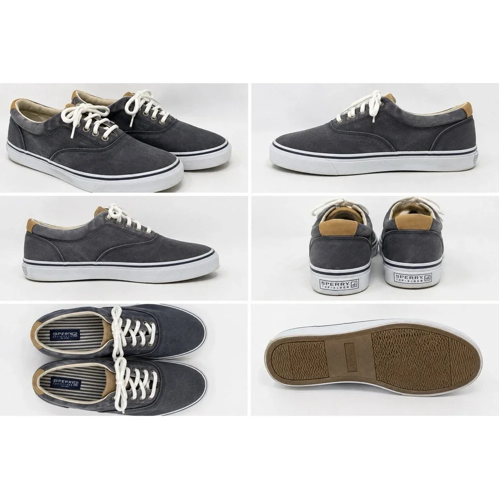 Sperry Top-Sider Men's Gray Distressed Canvas LaceUp Sneakers Breathable Sz 10.5